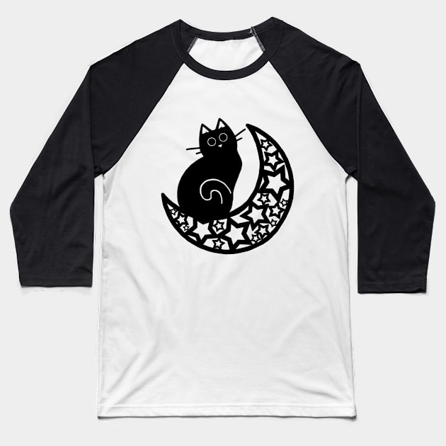 Lunar Cat on the Moon Baseball T-Shirt by NonDecafArt